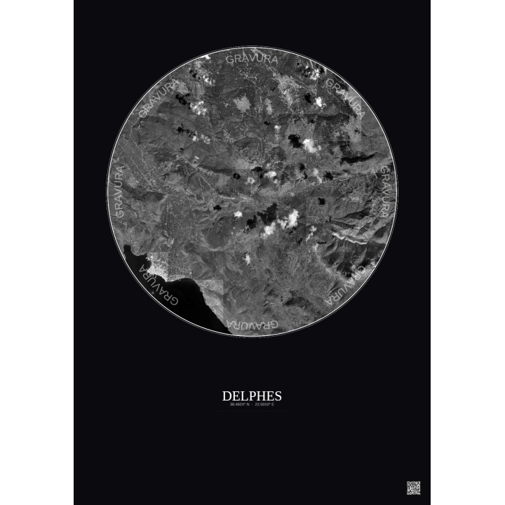 Affiche Delphes – Poster vue satellite 10km N&B | Gravura – Fond