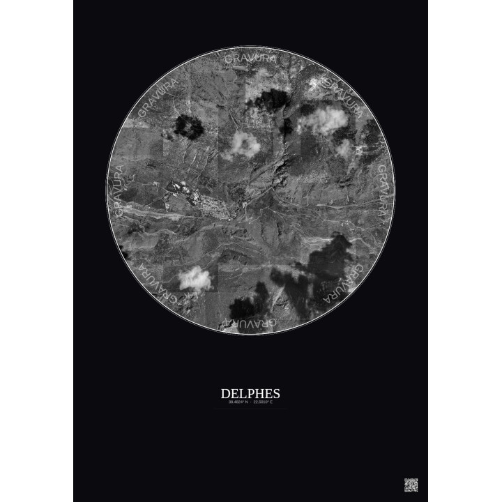 Affiche Delphes – Poster vue satellite 2.5km N&B | Gravura – Fon