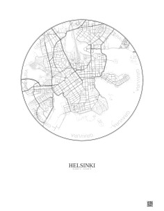 Affiche Helsinki – Poster carte de ville 2.5km | Gravura – Fond clair