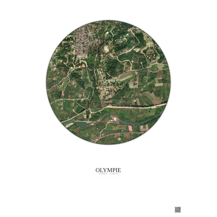 Affiche Olympie – Poster vue satellite 1km Couleur | Gravura – F