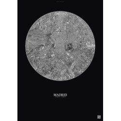 Affiche Madrid – Poster vue satellite 6km N&B | Gravura – Fond foncé
