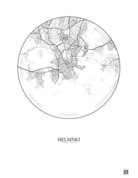 Affiche Helsinki – Poster carte de ville 6km | Gravura – Fond clair