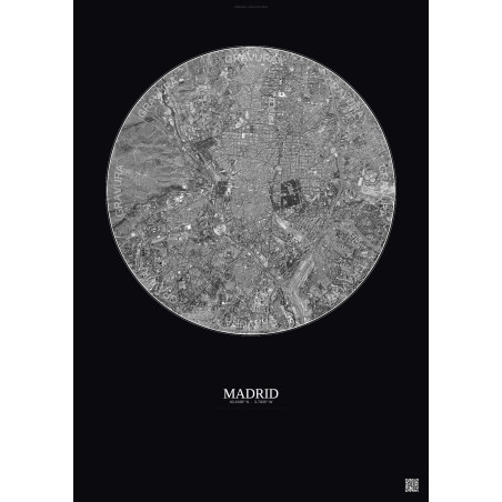 Affiche Madrid – Poster vue satellite 6km N&B | Gravura – Fond foncé
