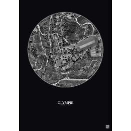 Affiche Olympie – Poster vue satellite 0.5km N&B | Gravura – Fon