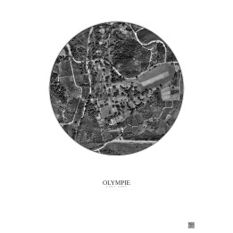 Affiche Olympie – Poster vue satellite 0.5km N&B | Gravura – Fon