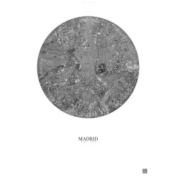 Affiche Madrid – Poster vue satellite 6km N&B | Gravura – Fond clair