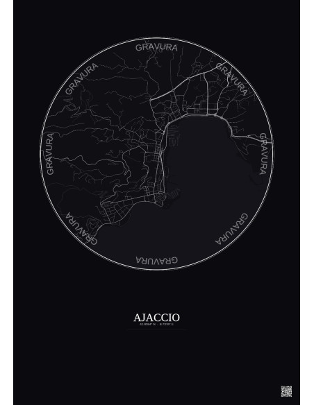 Affiche Ajaccio – Poster carte de ville 2.5km | Gravura – Fond foncé