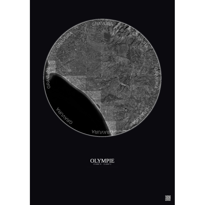 Affiche Olympie – Poster vue satellite 30km N&B | Gravura – Fond