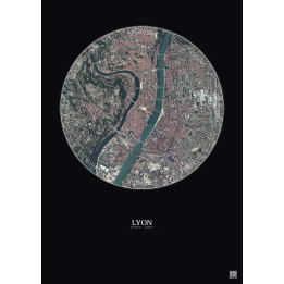 Affiche Lyon – Poster vue satellite 2.5km Couleur | Gravura – Fond foncé