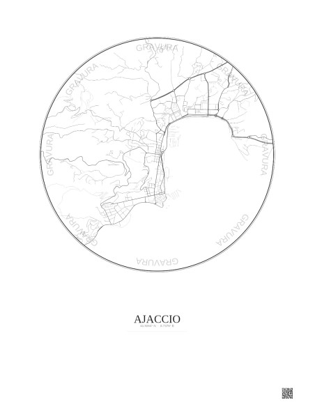 Ajaccio City Map Poster 2.5km | Gravura – Light background