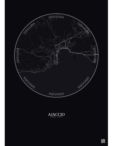 Affiche Ajaccio – Poster carte de ville 5km | Gravura – Fond foncé