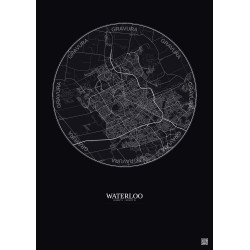 Affiche Waterloo – Poster carte de ville 10km | Gravura – Fond foncé