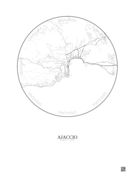 Affiche Ajaccio – Poster carte de ville 5km | Gravura – Fond clair