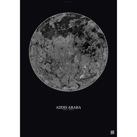 Affiche Addis Ababa – Poster vue satellite 10km N&B | Gravura – Fond foncé