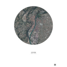 Affiche Lyon – Poster vue satellite 5km Couleur | Gravura – Fond clair