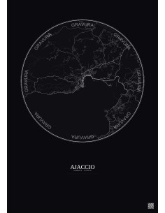 Affiche Ajaccio – Poster carte de ville 10km | Gravura – Fond foncé