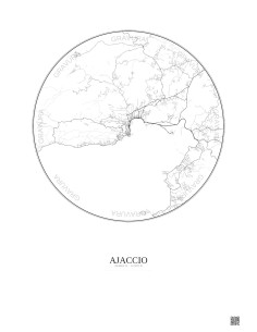 Affiche Ajaccio – Poster carte de ville 10km | Gravura – Fond clair