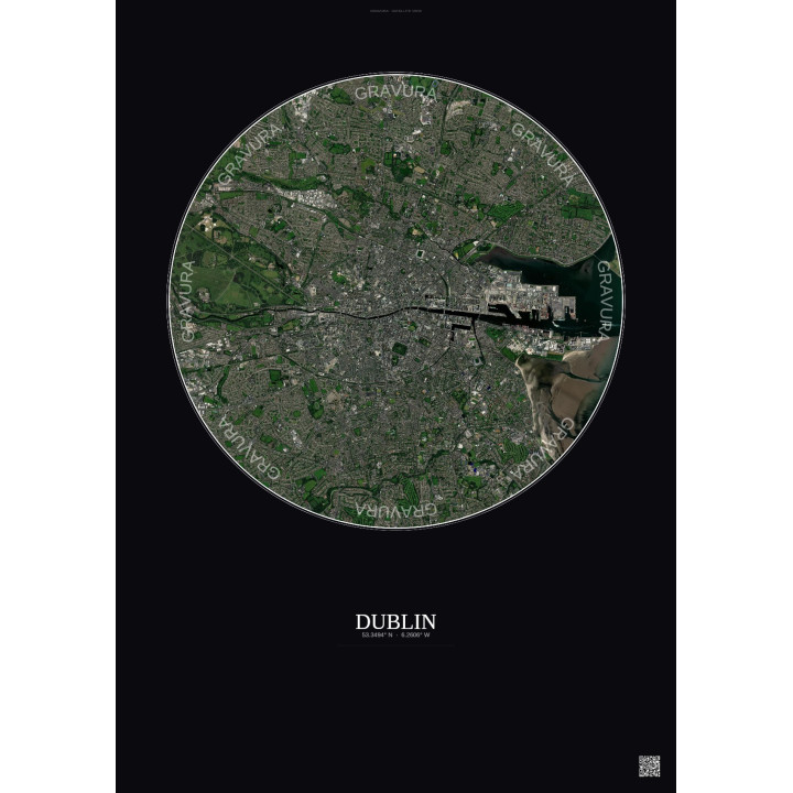 Affiche Dublin – Poster vue satellite 6km Couleur | Gravura – Fo