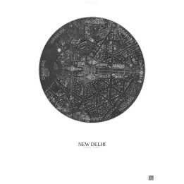 Affiche New Delhi – Poster vue satellite 2.5km N&B | Gravura – F