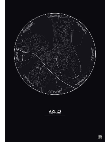 Affiche Arles – Poster carte de ville 2.5km | Gravura – Fond foncé