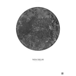 Affiche New Delhi – Poster vue satellite 6km N&B | Gravura – Fon