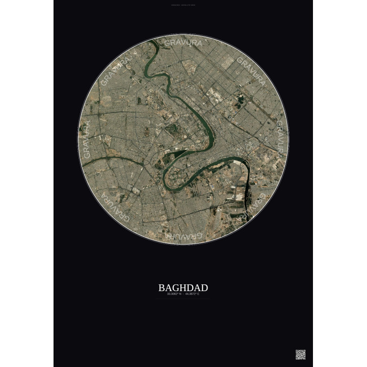 Affiche Baghdad – Poster vue satellite 10km Couleur | Gravura – 