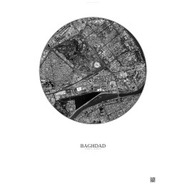 Affiche Baghdad – Poster vue satellite 2.5km N&B | Gravura – Fon