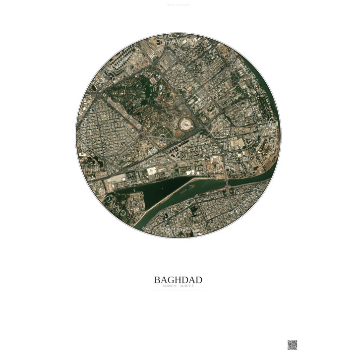 Affiche Baghdad – Poster vue satellite 2.5km Couleur | Gravura –