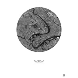 Affiche Baghdad – Poster vue satellite 6km N&B | Gravura – Fond 