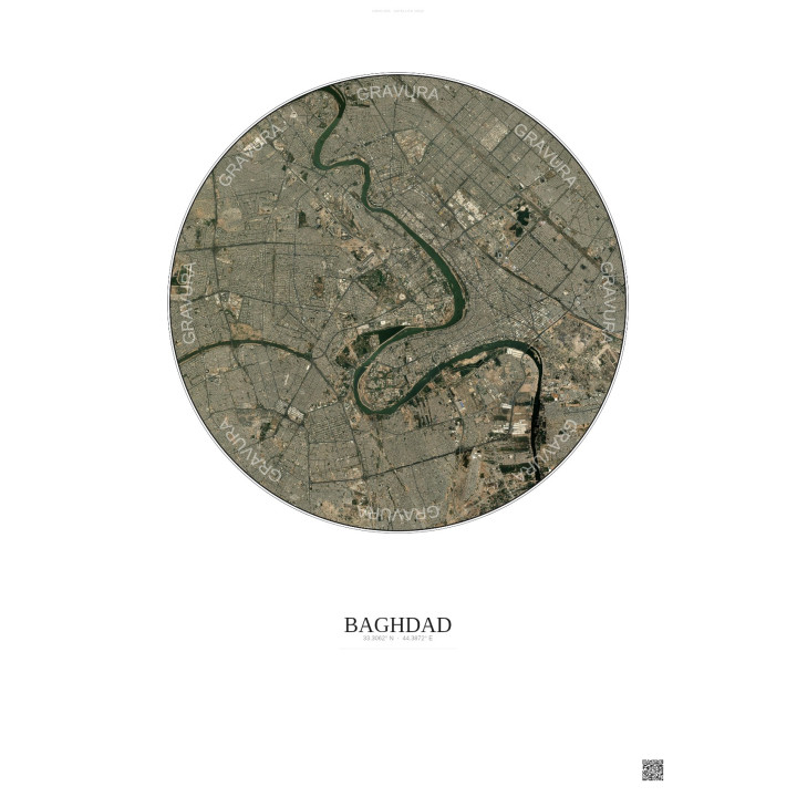 Affiche Baghdad – Poster vue satellite 10km Couleur | Gravura – 