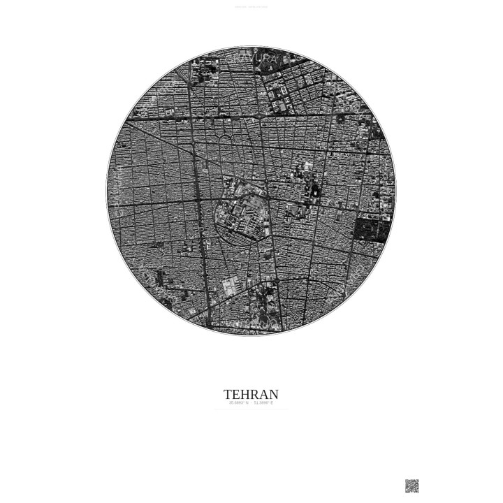Affiche Tehran – Poster vue satellite 2.5km N&B | Gravura – Fond