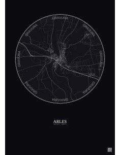 Affiche Arles – Poster carte de ville 10km | Gravura – Fond foncé