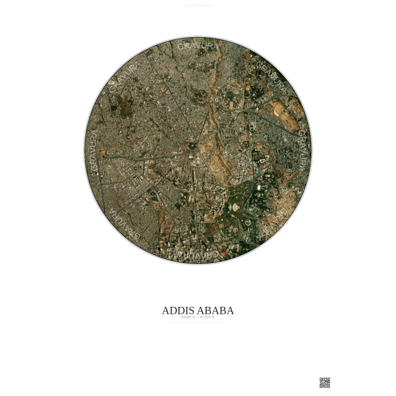 Addis Ababa Satellite View Poster 2.5km Color | Gravura – Light background
