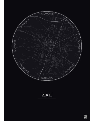 Affiche Auch – Poster carte de ville 2.5km | Gravura – Fond foncé