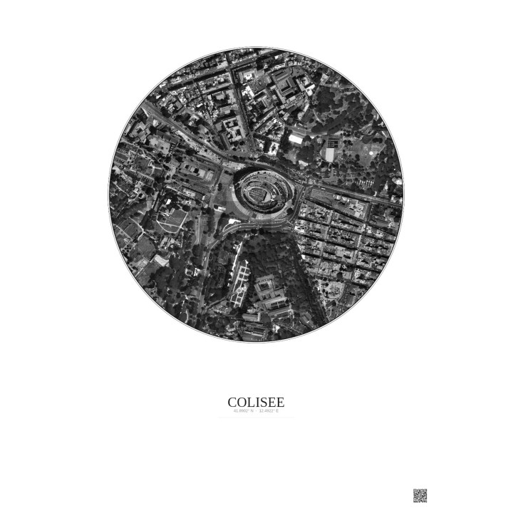 Affiche Colisee – Poster vue satellite 0.5km N&B | Gravura – Fon