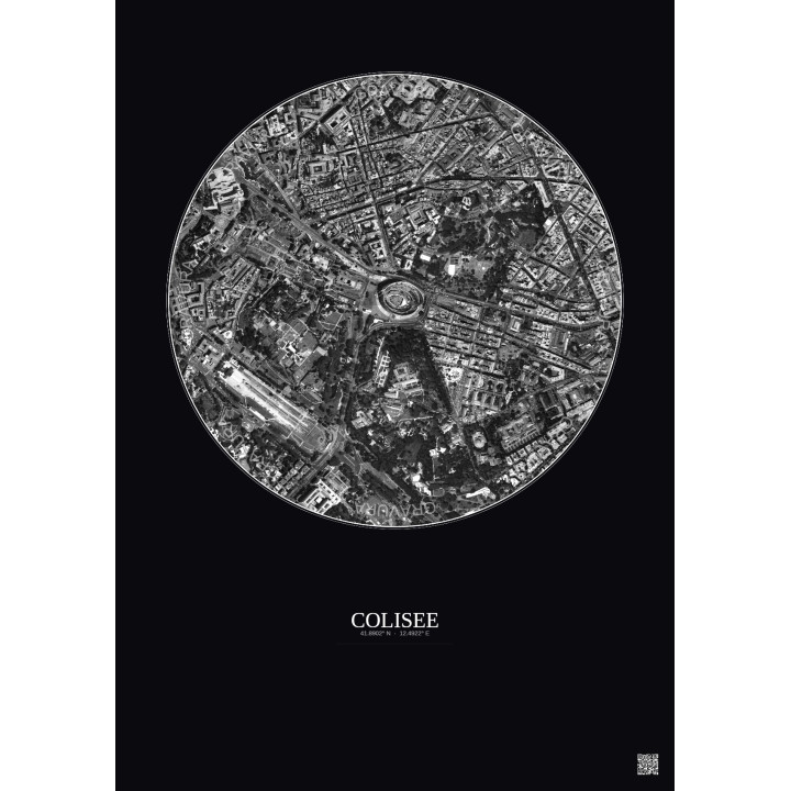 Affiche Colisee – Poster vue satellite 1km N&B | Gravura – Fond 