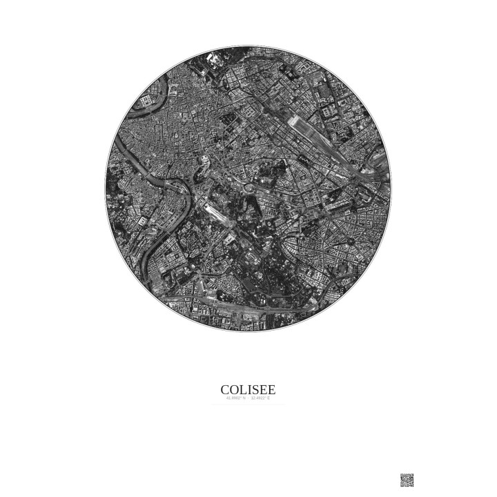 Affiche Colisee – Poster vue satellite 2.5km N&B | Gravura – Fon