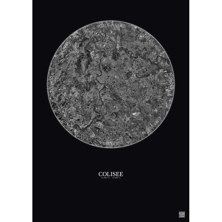 Affiche Colisee – Poster vue satellite 10km N&B | Gravura – Fond