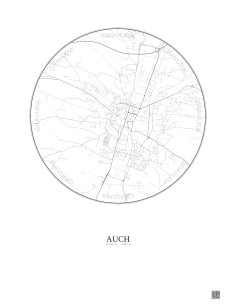 Affiche Auch – Poster carte de ville 2.5km | Gravura – Fond clair
