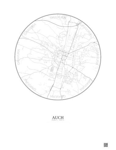 Affiche Auch – Poster carte de ville 2.5km | Gravura – Fond clair