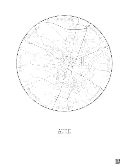 Affiche Auch – Poster carte de ville 2.5km | Gravura – Fond clair