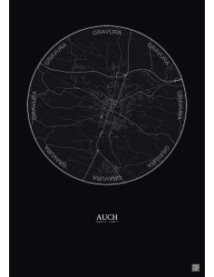 Affiche Auch – Poster carte de ville 5km | Gravura – Fond foncé