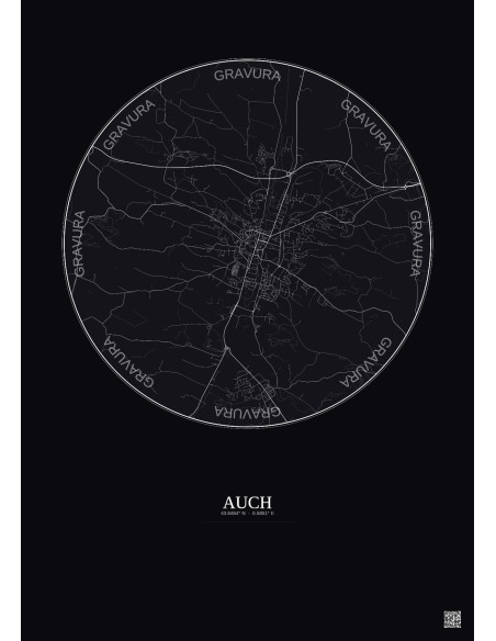 Affiche Auch – Poster carte de ville 5km | Gravura – Fond foncé