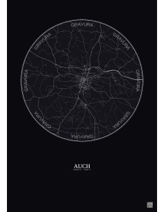 Affiche Auch – Poster carte de ville 10km | Gravura – Fond foncé