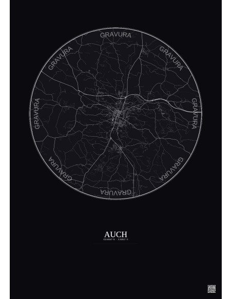 Affiche Auch – Poster carte de ville 10km | Gravura – Fond foncé