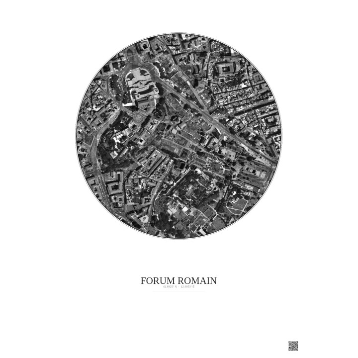 Affiche Forum Romain – Poster vue satellite 0.5km N&B | Gravura 