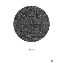Milan Satellite View Poster 2.5km B&W | Gravura – Light backgrou