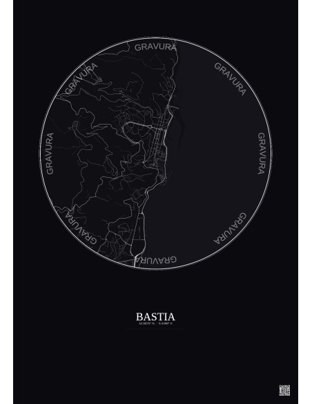 Affiche Bastia – Poster carte de ville 2.5km | Gravura – Fond foncé