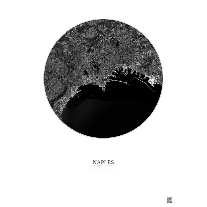 Affiche Naples – Poster vue satellite 5km N&B | Gravura – Fond c