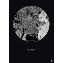 Affiche Helsinki – Poster vue satellite 2.5km N&B | Gravura – Fond foncé